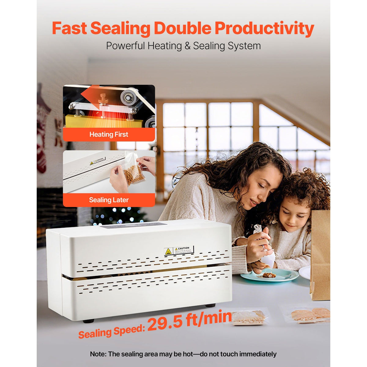 Continuous Sealing Machine, 0.32-0.47 in Seal Width, Automatic Continuous Band Sealer with Digital Temperature Control, Automatic Shutdown, Heat Sealing Machine for 0.002-0.0.008 in Plastic Bags
