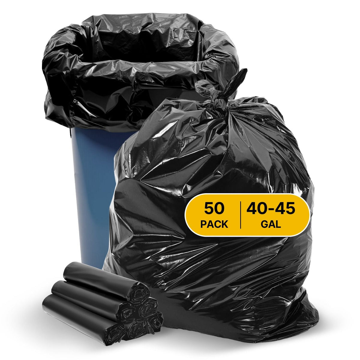 Contractor Trash Bags, 40-45 Gallon Heavy Duty Contractor Trash Bags, 1.7 MIL Thick Large Black Industrial Garbage Bag, Big Garbage Bag (50 Count), for Commercial, Household and Industrial Use