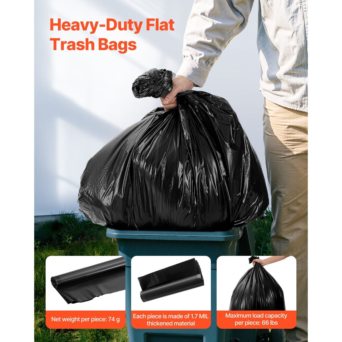 Contractor Trash Bags, 40-45 Gallon Heavy Duty Contractor Trash Bags, 1.7 MIL Thick Large Black Industrial Garbage Bag, Big Garbage Bag (50 Count), for Commercial, Household and Industrial Use