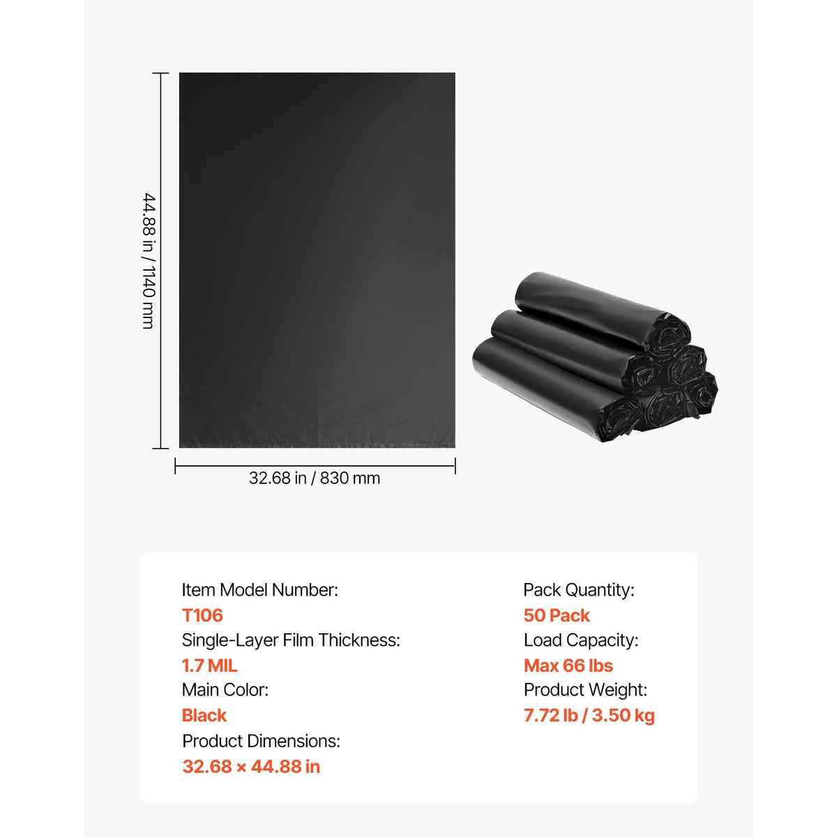 Contractor Trash Bags, 40-45 Gallon Heavy Duty Contractor Trash Bags, 1.7 MIL Thick Large Black Industrial Garbage Bag, Big Garbage Bag (50 Count), for Commercial, Household and Industrial Use