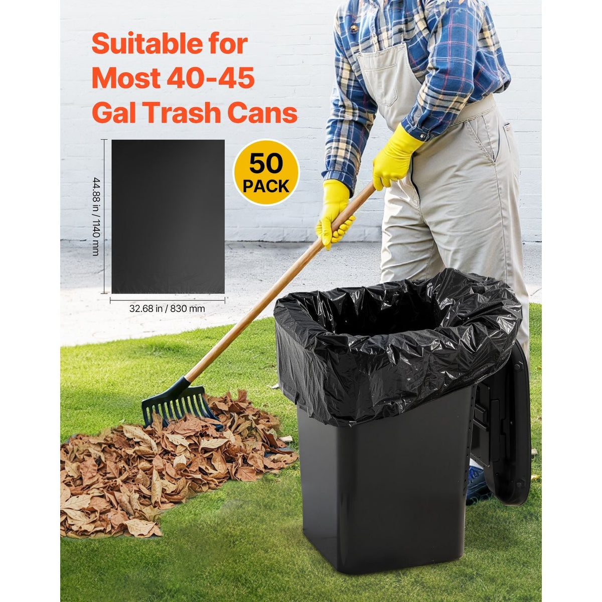 Contractor Trash Bags, 40-45 Gallon Heavy Duty Contractor Trash Bags, 1.7 MIL Thick Large Black Industrial Garbage Bag, Big Garbage Bag (50 Count), for Commercial, Household and Industrial Use