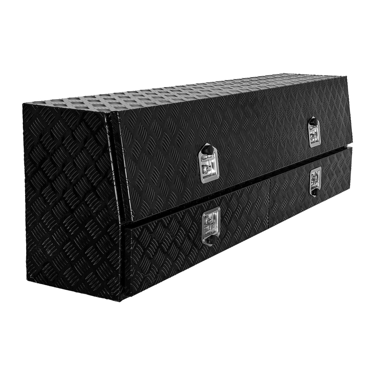 Contractor Truck Tool Box, 72 x 21 x 13 in, Black Tread Aluminum TopSider Toolbox with Two Lower Drawers, Flip Up Door, Weather-Resistant Heavy Duty Storage Box with Latch, for Truck Bed Pickup
