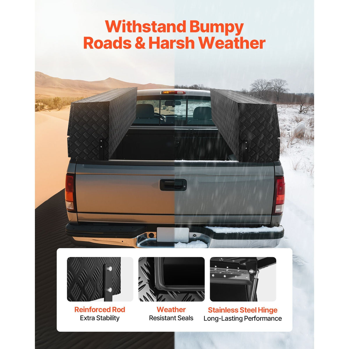 Contractor Truck Tool Box, 72 x 21 x 13 in, Black Tread Aluminum TopSider Toolbox with Two Lower Drawers, Flip Up Door, Weather-Resistant Heavy Duty Storage Box with Latch, for Truck Bed Pickup