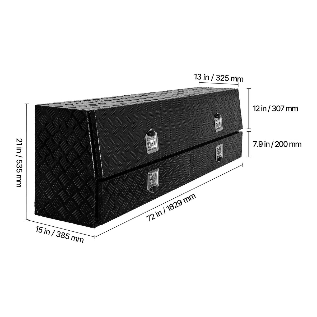 Contractor Truck Tool Box, 72 x 21 x 13 in, Black Tread Aluminum TopSider Toolbox with Two Lower Drawers, Flip Up Door, Weather-Resistant Heavy Duty Storage Box with Latch, for Truck Bed Pickup