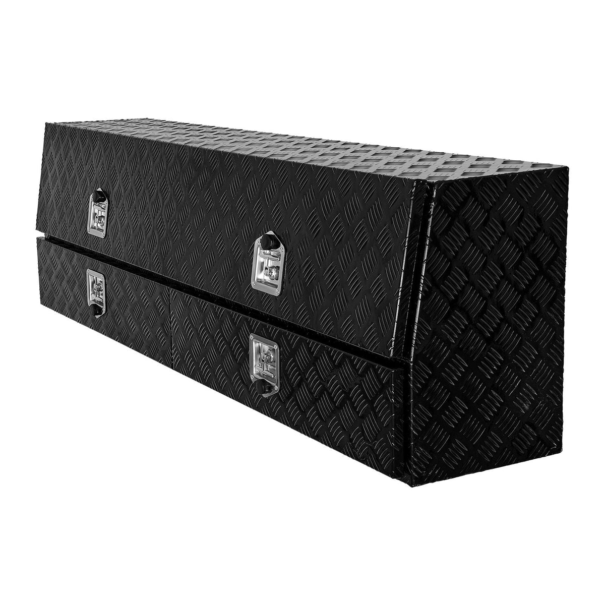 Contractor Truck Tool Box, 72 x 21 x 13 in, Black Tread Aluminum TopSider Toolbox with Two Lower Drawers, Flip Up Door, Weather-Resistant Heavy Duty Storage Box with Latch, for Truck Bed Pickup