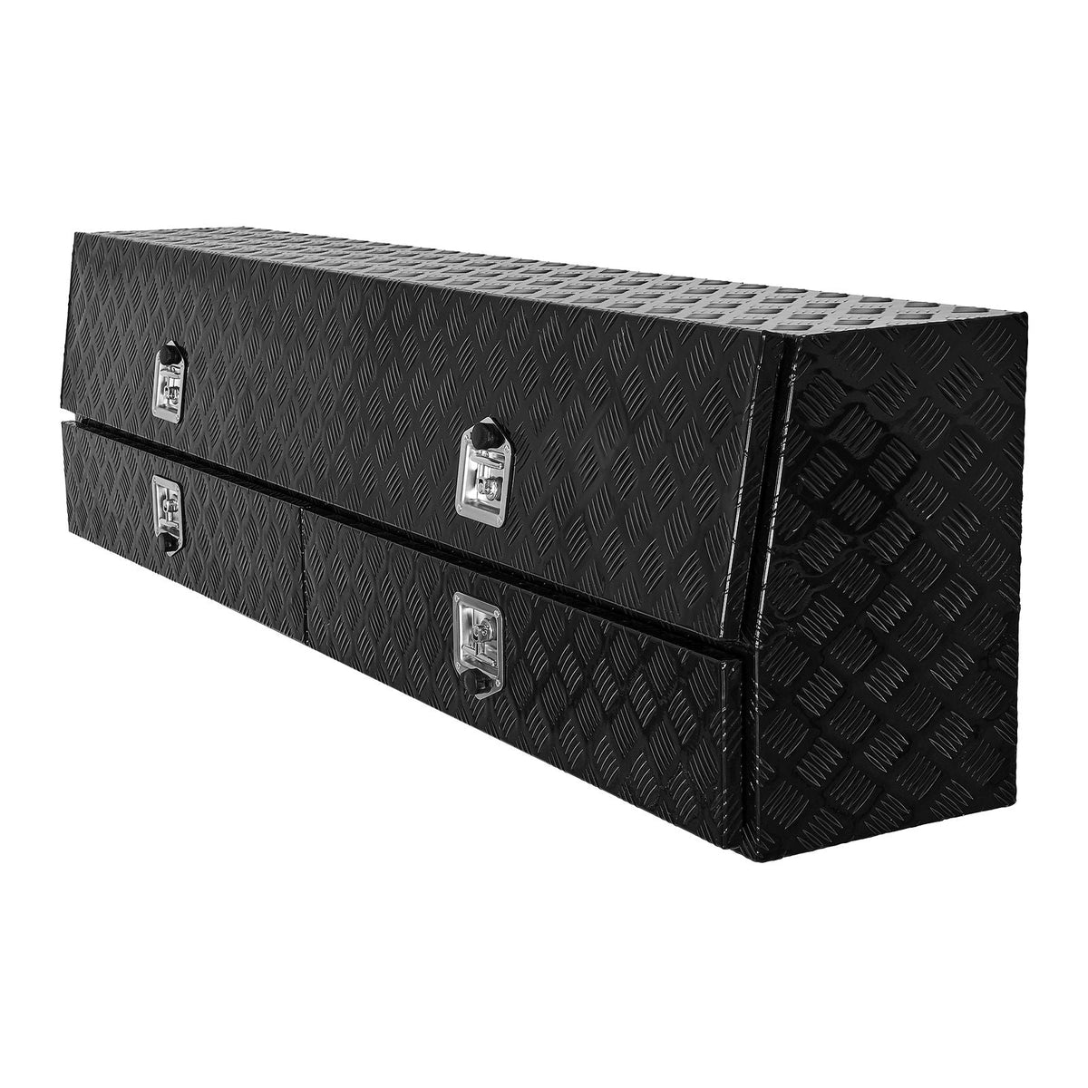 Contractor Truck Tool Box, 81.5 x 21 x 13 in, Black Tread Aluminum TopSider Toolbox with Two Lower Drawers, Flip Up Door, Weather-Resistant Heavy Duty Storage Box, with Latch, for Truck Bed