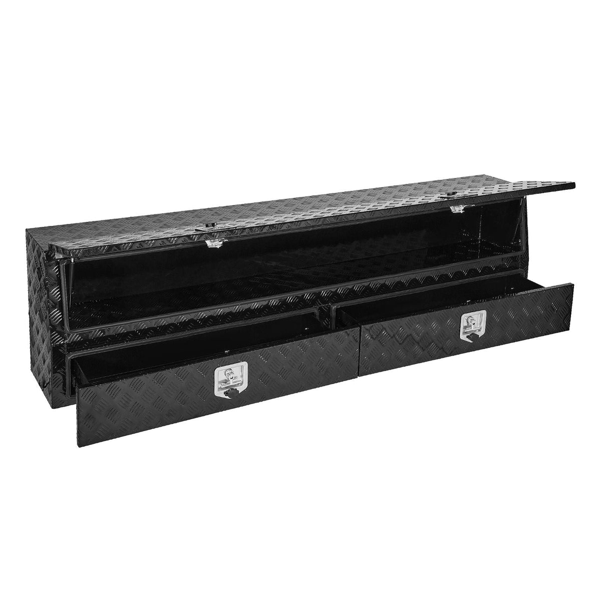 Contractor Truck Tool Box, 81.5 x 21 x 13 in, Black Tread Aluminum TopSider Toolbox with Two Lower Drawers, Flip Up Door, Weather-Resistant Heavy Duty Storage Box, with Latch, for Truck Bed