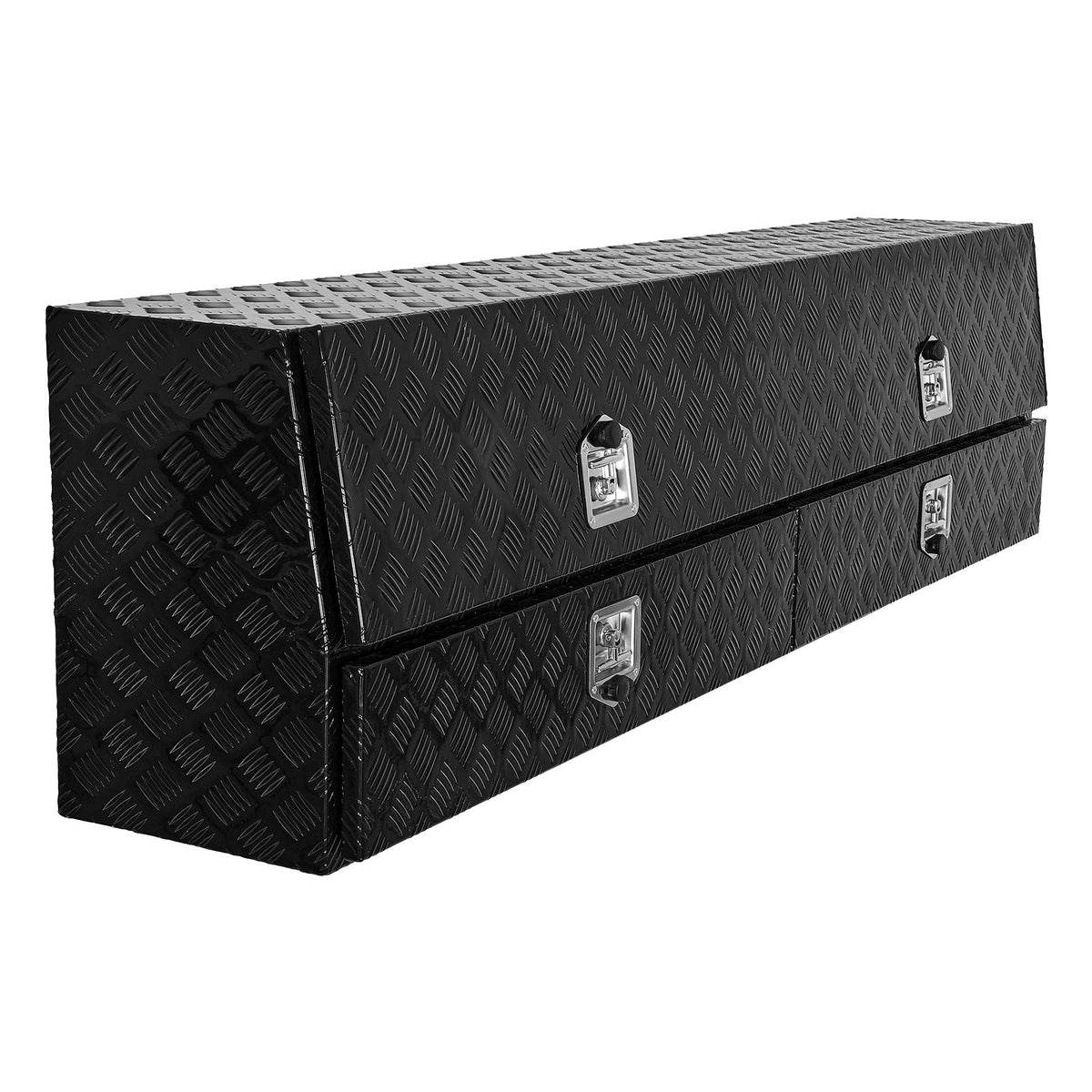 Contractor Truck Tool Box, 81.5 x 21 x 13 in, Black Tread Aluminum TopSider Toolbox with Two Lower Drawers, Flip Up Door, Weather-Resistant Heavy Duty Storage Box, with Latch, for Truck Bed