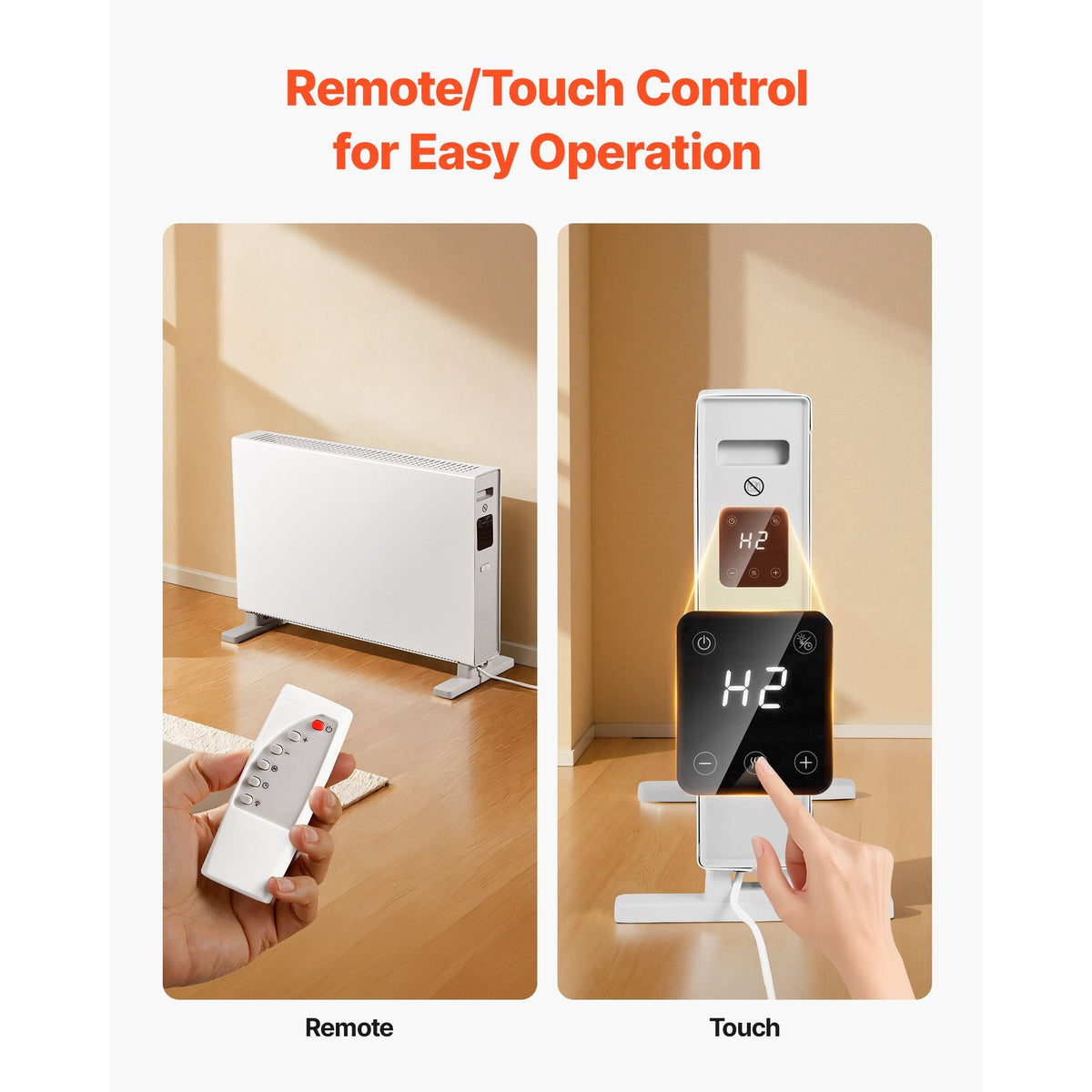 Convection Panel Heater, 1500W Electric Panel Space Heater with Remote & Touch Control, 3 Modes, 24H Timer, Stand or Wall Mount Design with Anti-Tipping & Overheat Protection for Home and Office