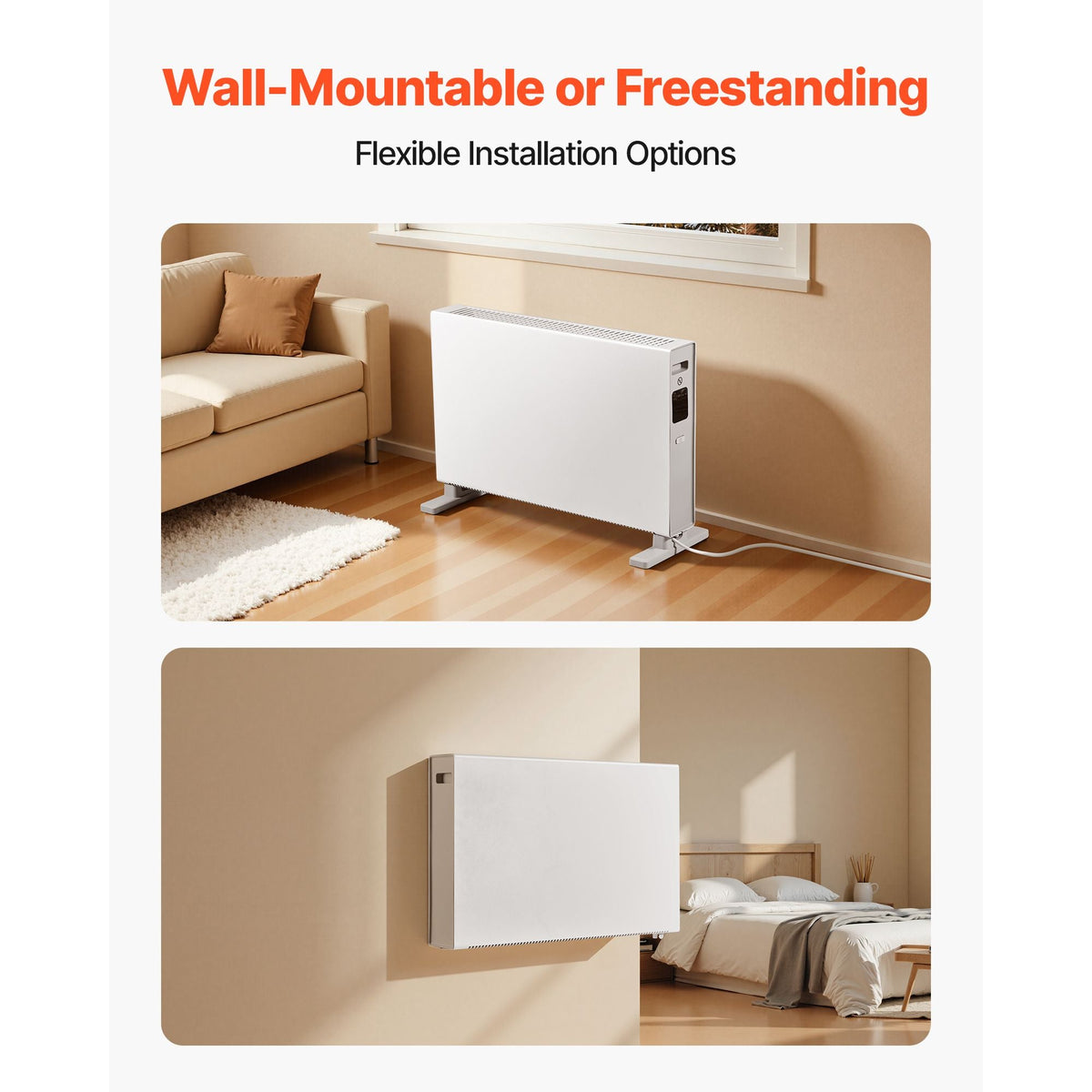 Convection Panel Heater, 1500W Electric Panel Space Heater with Remote & Touch Control, 3 Modes, 24H Timer, Stand or Wall Mount Design with Anti-Tipping & Overheat Protection for Home and Office