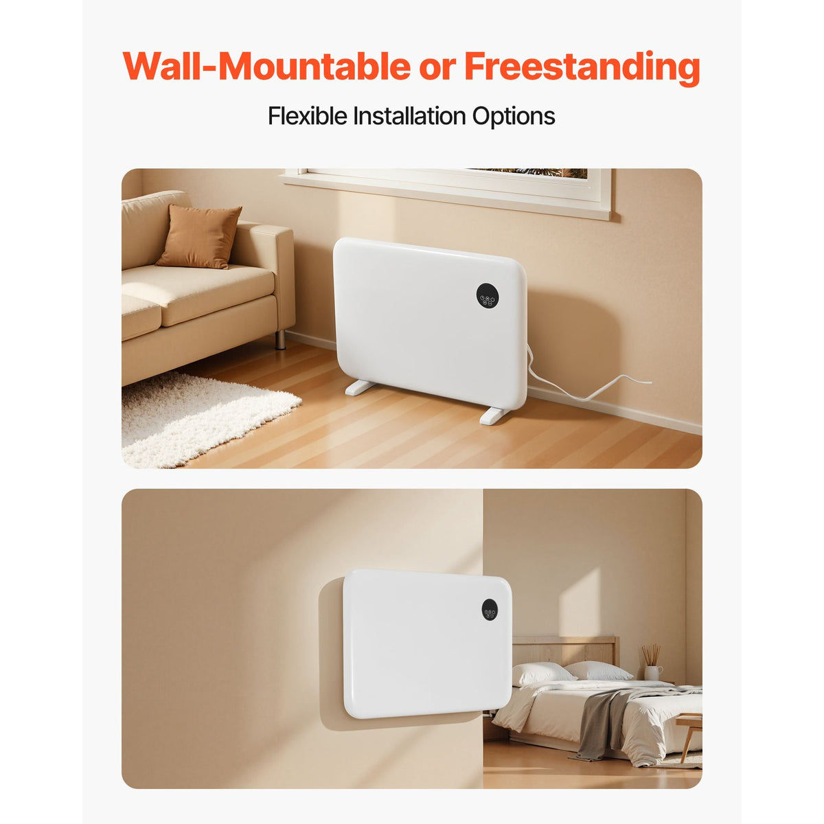Convection Panel Heater, 1500W Electric Panel Space Heater with Remote & Touch Control, Portable Stand or Wall Mount Design with Anti-Tipping and Overheat Protection for Home and Office, White