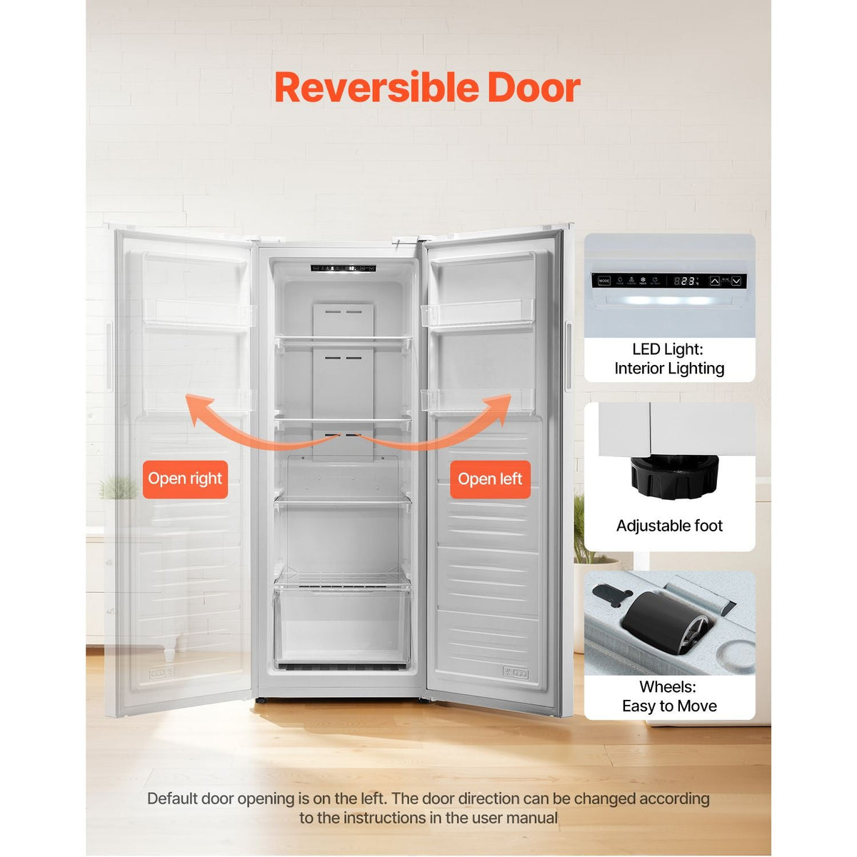 Convertible Freezer/Refrigerator, 11 Cu.Ft Frost Free Upright Freezer with Temp Control Panel, Reversible Door, Adjustable Glass Shelves and LED, Standing Fridge for Kitchen, Office, Garage