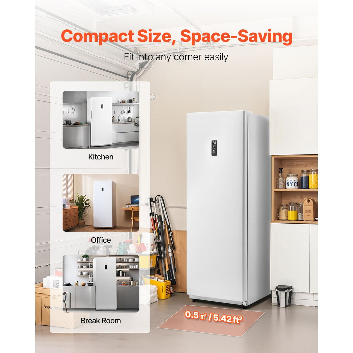 Convertible Freezer/Refrigerator, 14 Cu.Ft Frost Free Upright Freezer with Temp Control Panel, Door Open too Long Alarm, Adjustable Shelves and LED, Standing Fridge for Kitchen, Office, Garage
