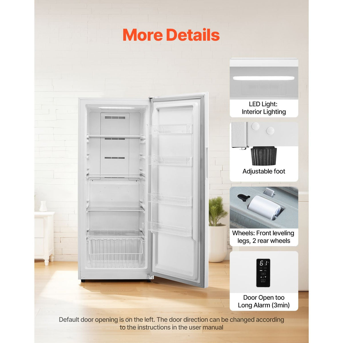 Convertible Freezer/Refrigerator, 17 Cu.Ft Frost Free Upright Freezer with Temp Control Panel, Door Open too Long Alarm, Adjustable Shelves and LED, Standing Fridge for Kitchen, Office, Garage