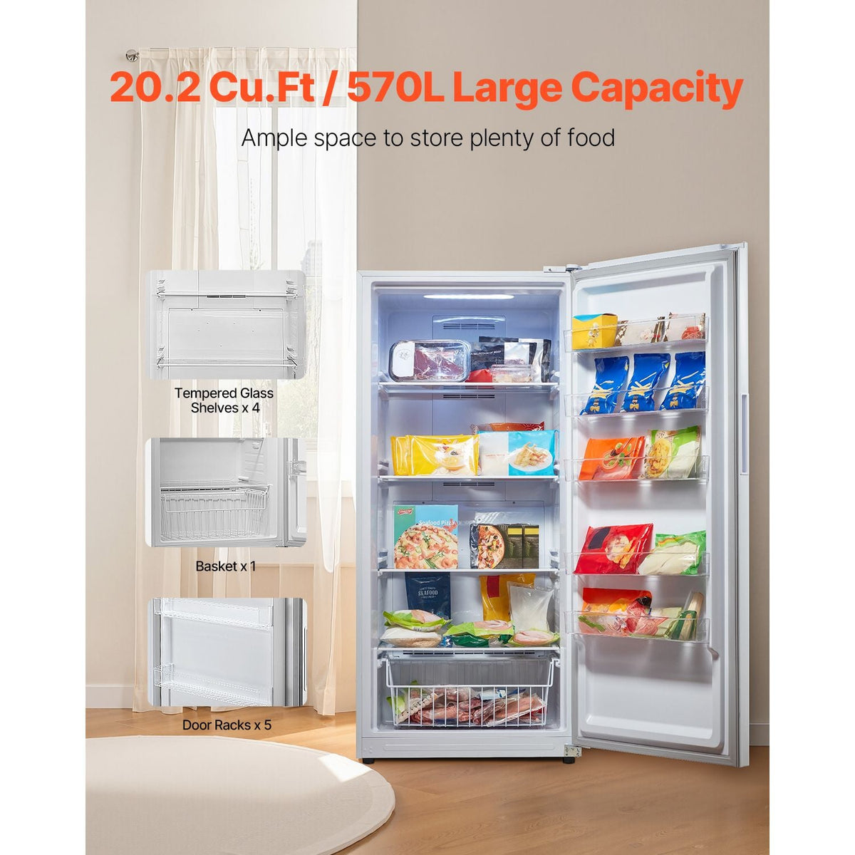 Convertible Freezer/Refrigerator, 20.2 Cu.Ft Frost Free Upright Freezer with Temp Control Panel, Door Open too Long Alarm, Adjustable Shelves and LED, Standing Fridge for Kitchen, Office, Garage