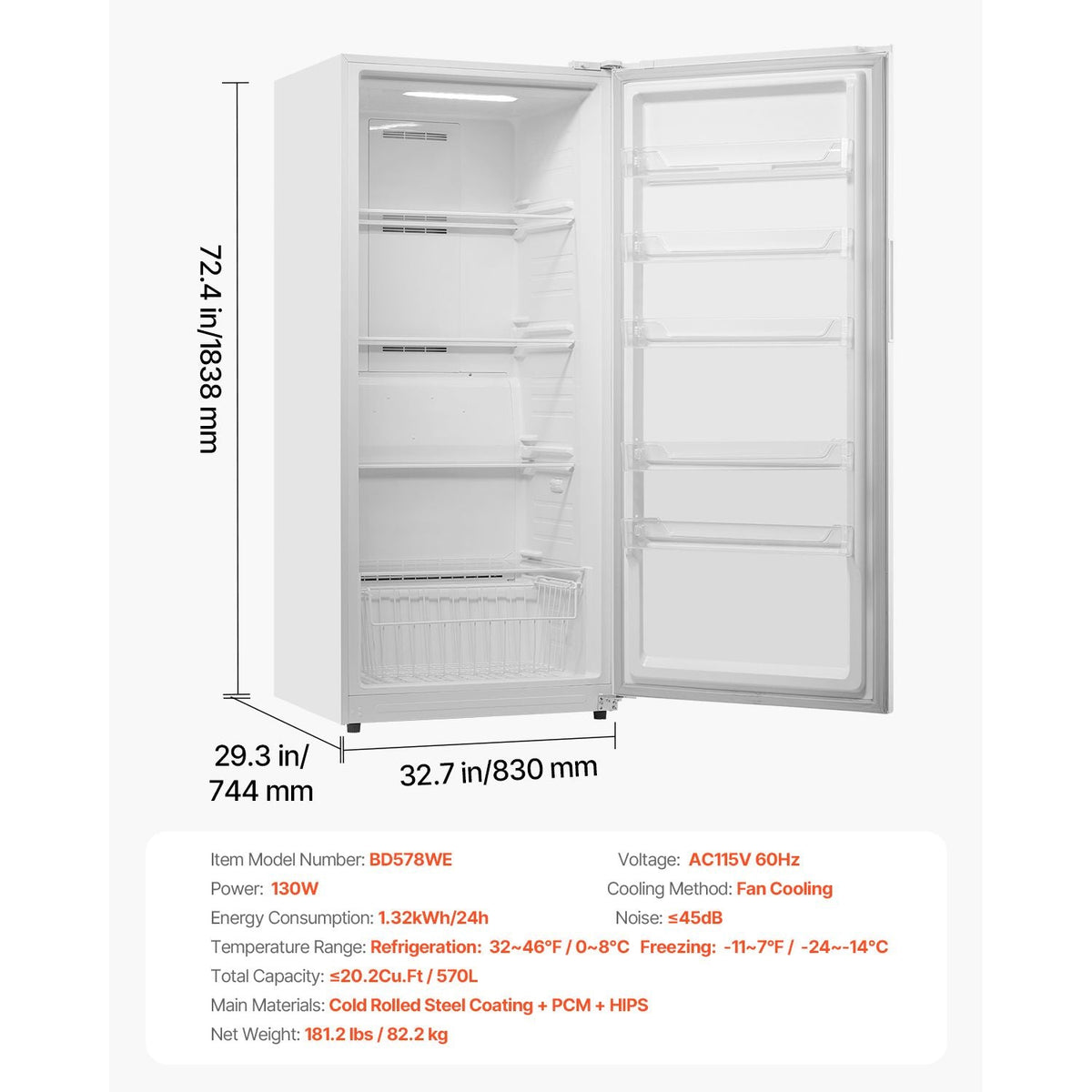 Convertible Freezer/Refrigerator, 20.2 Cu.Ft Frost Free Upright Freezer with Temp Control Panel, Door Open too Long Alarm, Adjustable Shelves and LED, Standing Fridge for Kitchen, Office, Garage