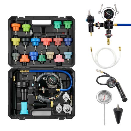 Coolant Pressure Tester Kit, 47Pcs Radiator Vacuum Refill Kit with 3 Metal Adapters, Universal Fit, Automotive Cooling System Pressure Tester Tool, with Pressures Pump & Plastic Filler