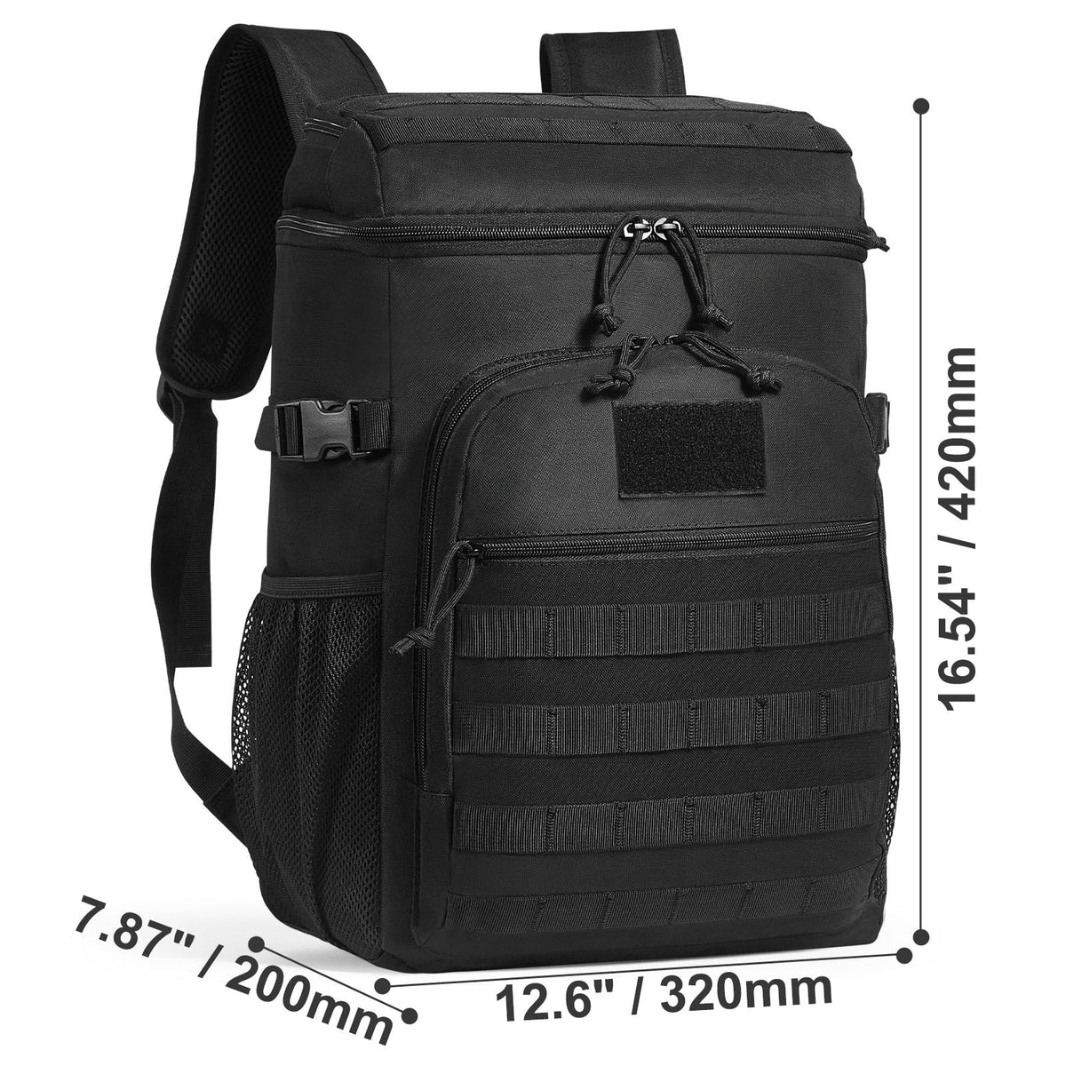 Cooler Bag, 25L Insulated Lunch Bag with Molle Design and Multi-pocket, 600D Cooler Lunch Box with Removable Storage Bags, Soft Cooler for Office, Picnic, Hiking, Beach or Beverage, Black