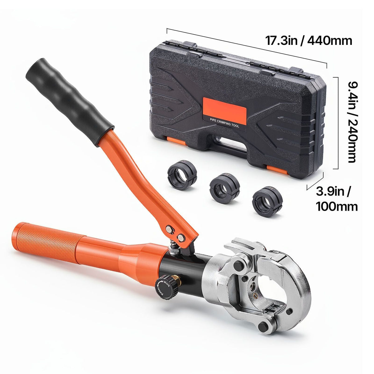 Copper Pipe Crimping Tool, Hydraulic Driven Pro Press Tool with 1/2", 3/4", 1" Jaws, Copper Tube Fittings Crimper for Narrow Spaces & Tee Fittings - with Pipe Cutter & Carrying Case