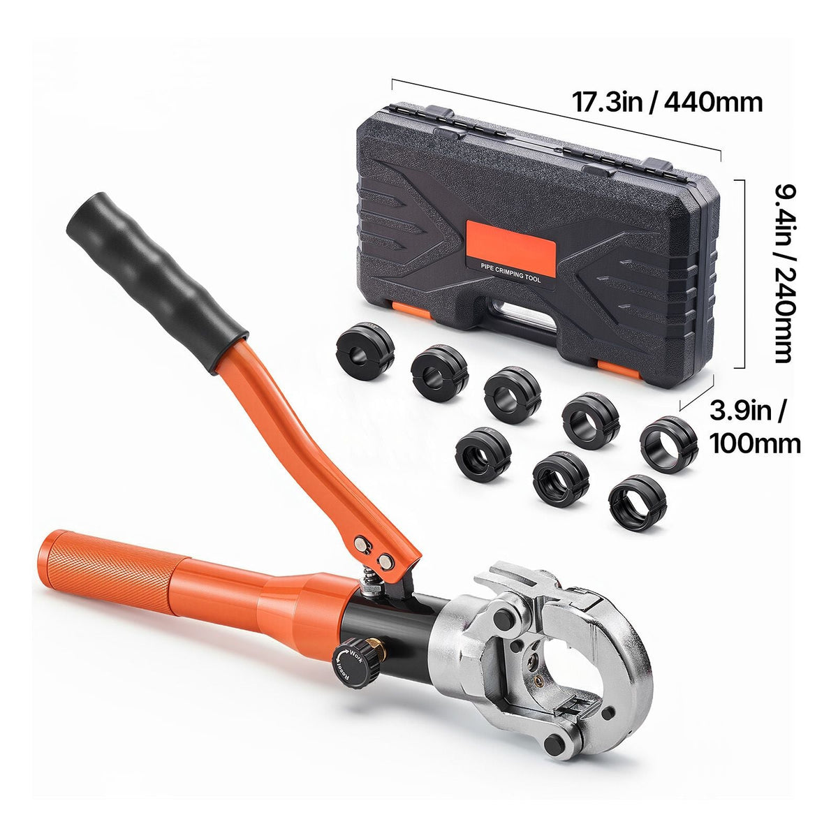 Copper Pipe Crimping Tool, Hydraulic Driven Pro Press Tool with 1/2", 3/4", 1" Jaws for Copper Tube & 3/8", 1/2", 5/8", 3/4", 1" Jaws for ASTM F1807 PEX Pipe Copper Ring - with Carrying Case