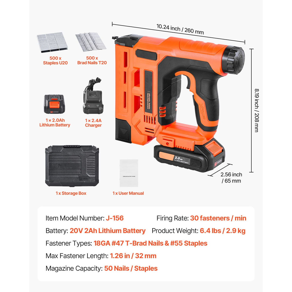 Cordless Brad Nailer, 2-in-1 Nail Gun Staple Gun, 18 Gauge 1-1/4 inch, Includes 500 Pcs Staples and 500 Pcs Nails, with Battery and Charger, Non-Slip Rubber Grip, for Woodworking DIY Projects