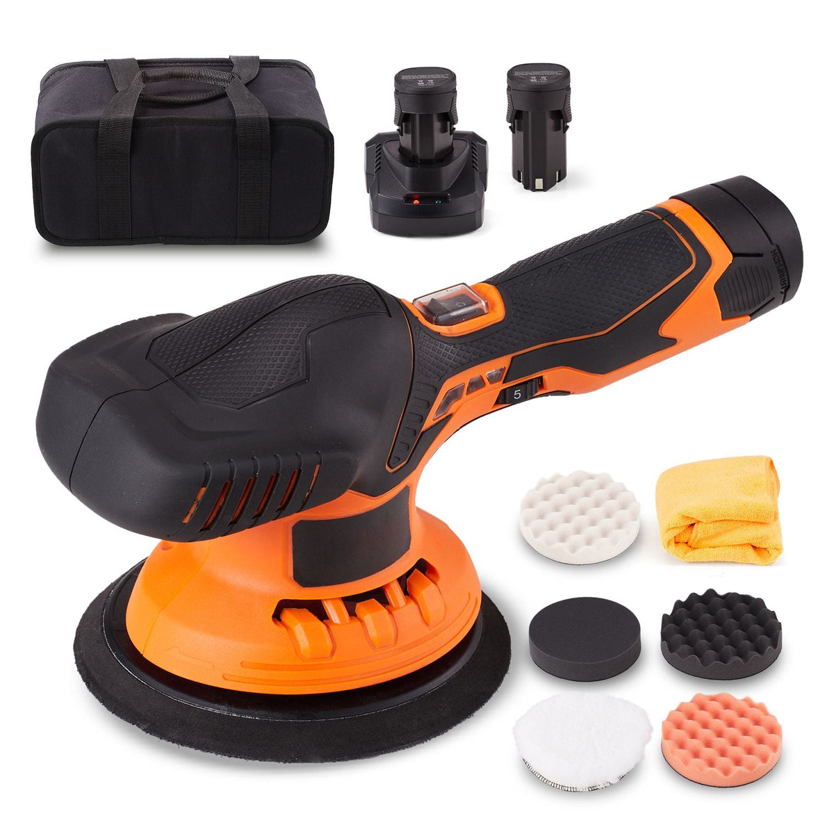 Cordless Buffer Polisher, with 2PCS 12V 4.0Ah Lithium Batteries, 6-inch Cordless Car Buffer Polisher Waxer 6 Variable Speed 5200RPM, 4 Polishing Pads for Car Detailing, Sanding, Polishing, Waxin