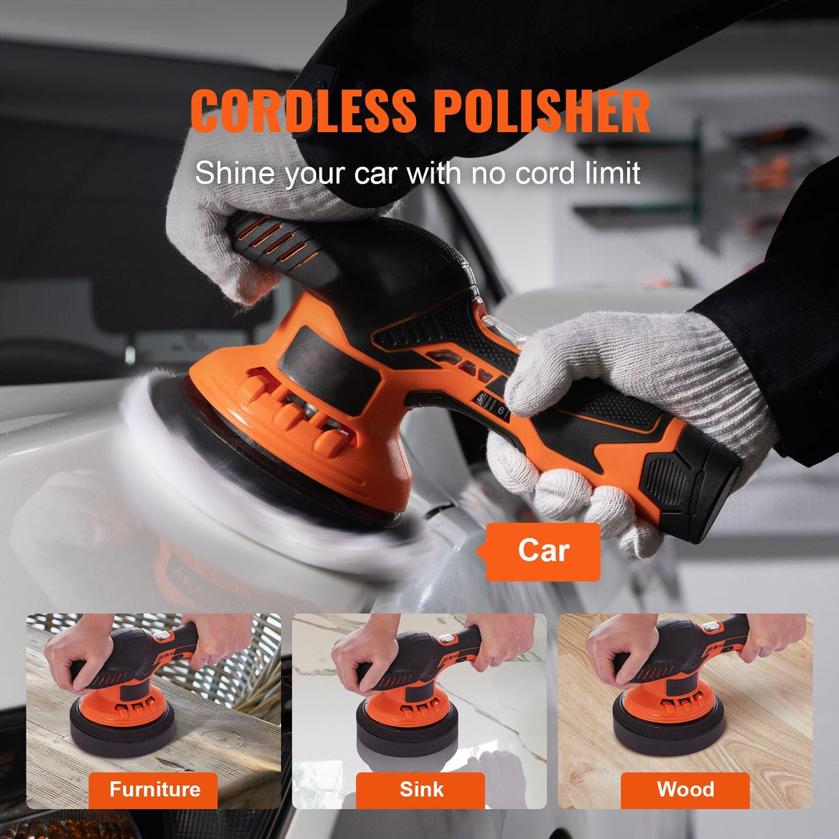 Cordless Buffer Polisher, with 2PCS 12V 4.0Ah Lithium Batteries, 6-inch Cordless Car Buffer Polisher Waxer 6 Variable Speed 5200RPM, 4 Polishing Pads for Car Detailing, Sanding, Polishing, Waxin