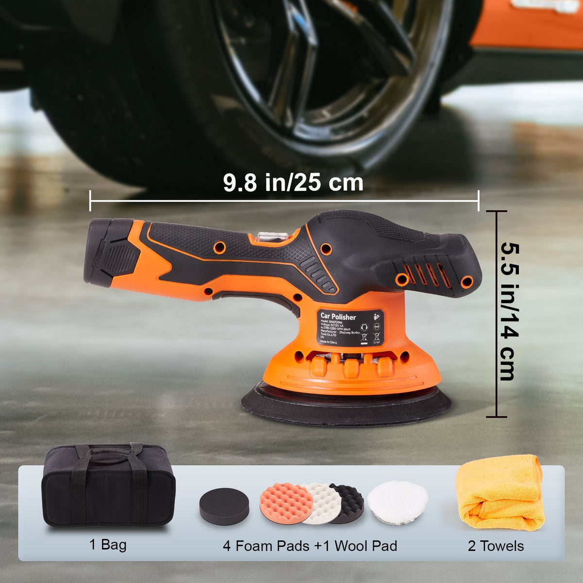Cordless Buffer Polisher, with 2PCS 12V 4.0Ah Lithium Batteries, 6-inch Cordless Car Buffer Polisher Waxer 6 Variable Speed 5200RPM, 4 Polishing Pads for Car Detailing, Sanding, Polishing, Waxin