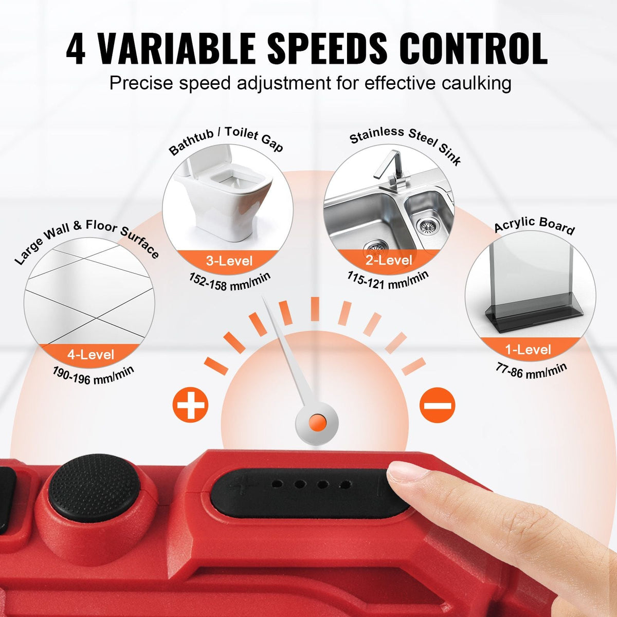 Cordless Caulking Gun 20oz/600ml, 20V Electric Sausage Caulking Gun with 4 Adjustable Speeds, Anti-Drip Battery Powered Caulk Gun & 2.0AH Battery, Fast Charger, LED Light for Filling, Sealing