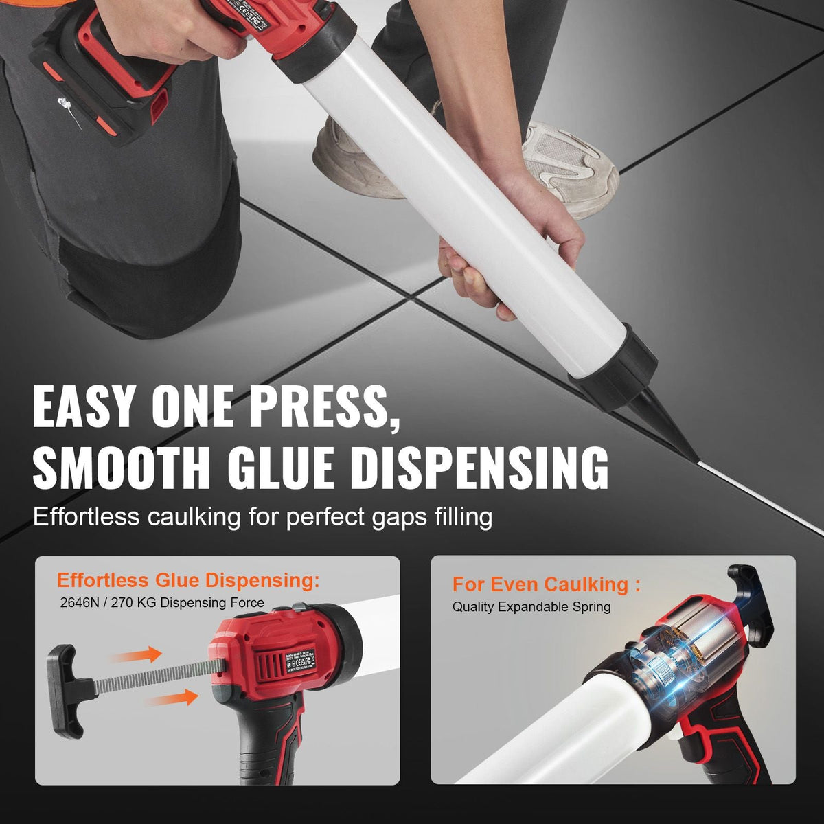 Cordless Caulking Gun 20oz/600ml, 20V Electric Sausage Caulking Gun with 4 Adjustable Speeds, Anti-Drip Battery Powered Caulk Gun & 2.0AH Battery, Fast Charger, LED Light for Filling, Sealing