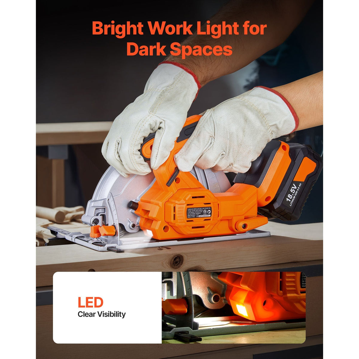 Cordless Circular Saw, 7-1/4 inch Blade, 5000 RPM Speed, 0-45 Degree Bevel Capability, Brushless Motor, LED Light, Electric Circular Saw Kit with Battery and Charger Included, for Wood Cutting