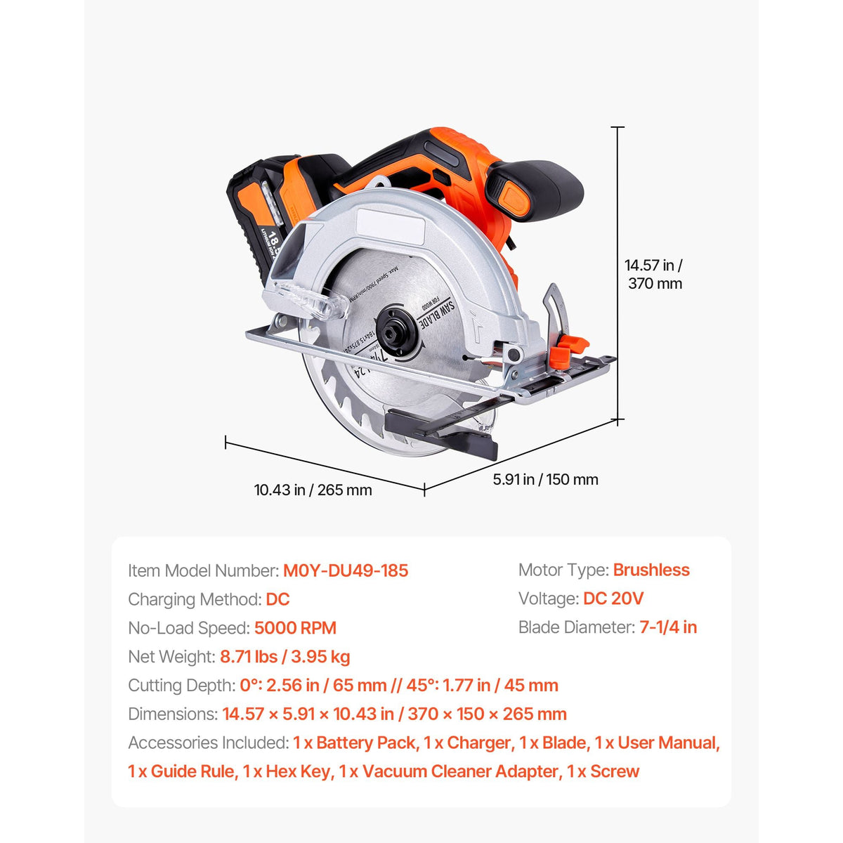 Cordless Circular Saw, 7-1/4 inch Blade, 5000 RPM Speed, 0-45 Degree Bevel Capability, Brushless Motor, LED Light, Electric Circular Saw Kit with Battery and Charger Included, for Wood Cutting