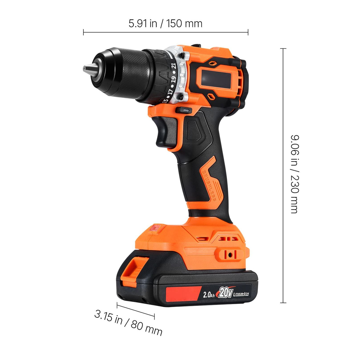 Cordless Drill Driver, 1/2 inch Metal Chuck, Brushless Motor, Dual-Speed Variable, Drill Driver Kit with Lithium Battery and Charger, Tool Box, for Wood and Metal Drilling, Screw Driving