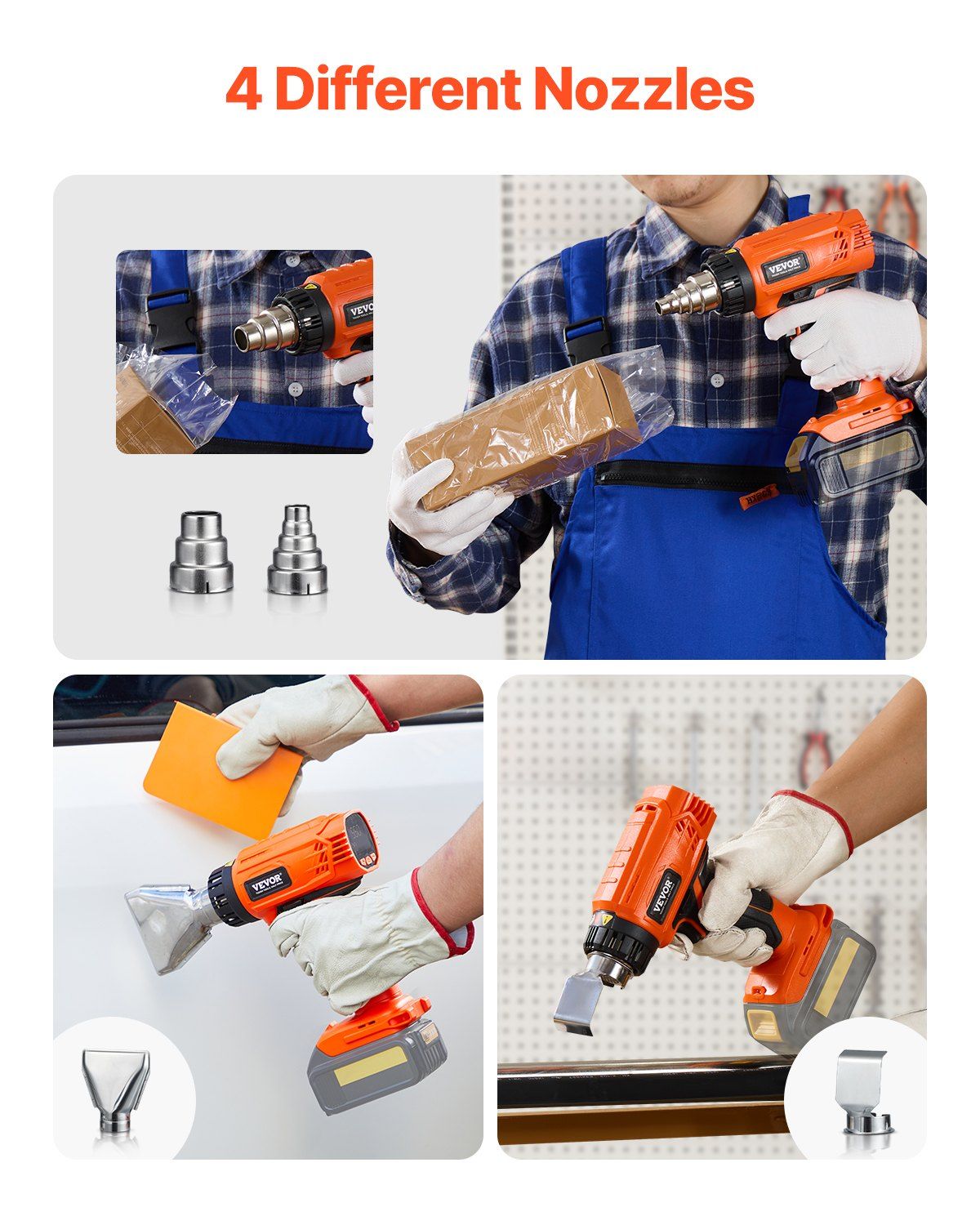 Cordless Heat Gun Hot Air Gun with LCD Display Multi-Level Temp & 4 Nozzle