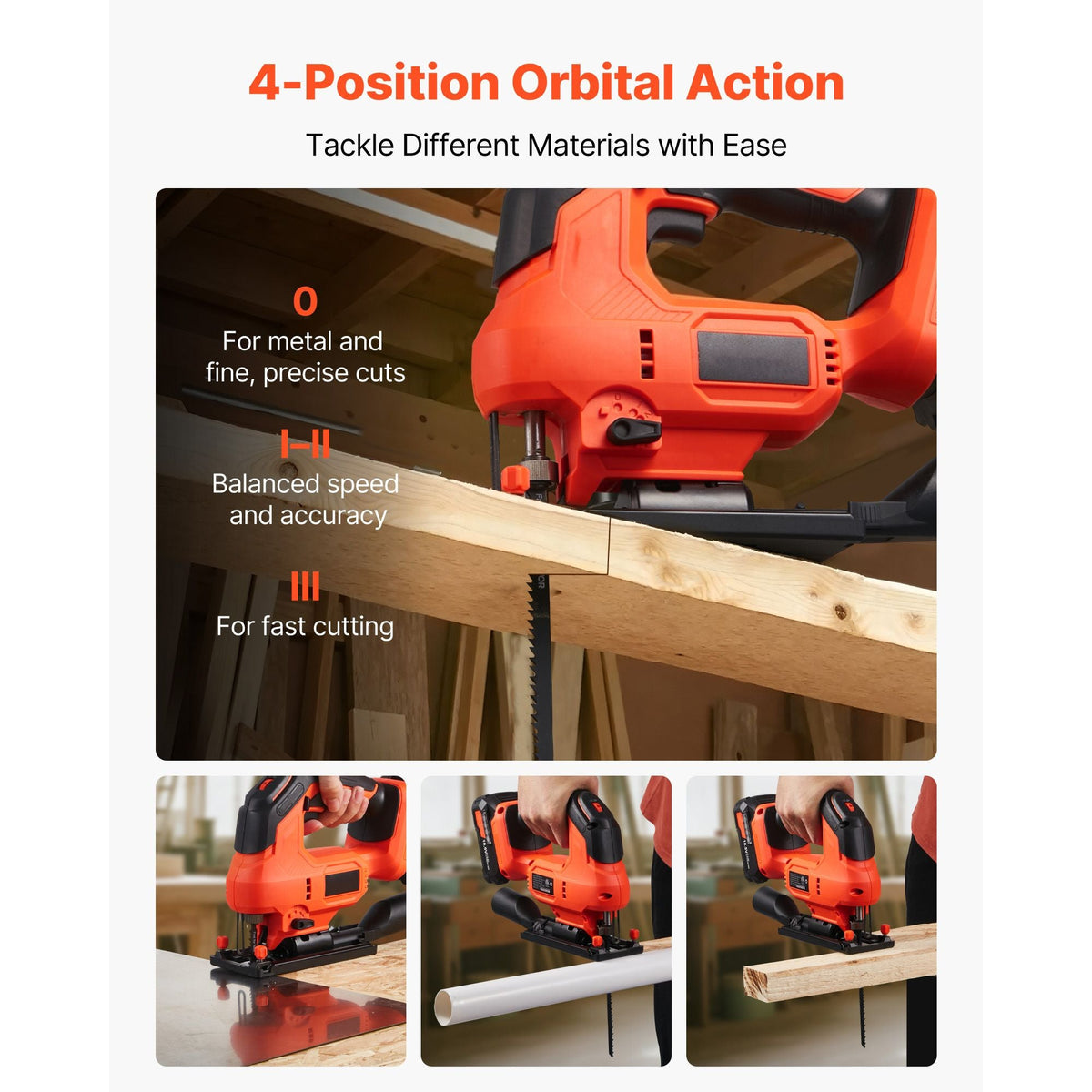 Cordless Jig Saw, 20 V, 3000 SPM Blade Speed, Cordless Jigsaw with Battery and Charger, LED Light, 6 Variable Speed, 0- 45° Bevel Cuts, with 6 pcs Blades, 4 Orbital Settings, for Wood, Metal
