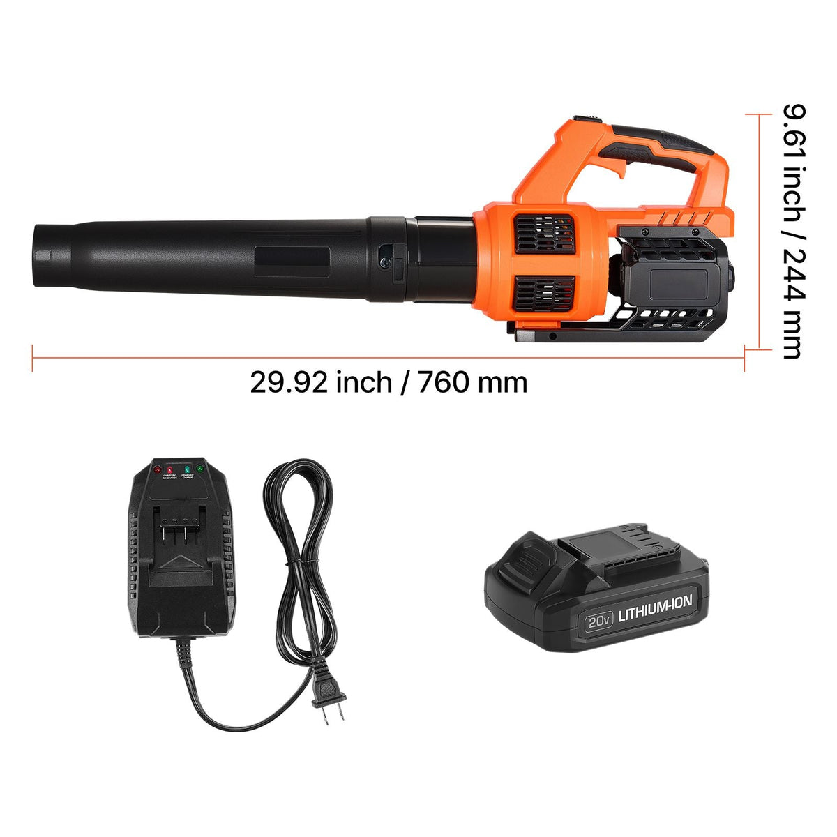 Cordless Leaf Blower, 20V Powerful Electric Leaf Blower with 2.0Ah Battery, Fast Charging & Quiet Operation, 2 Speed Control, 450 CFM/110 MPH Lightweight Powered Blowers for Leaves Lawn Care