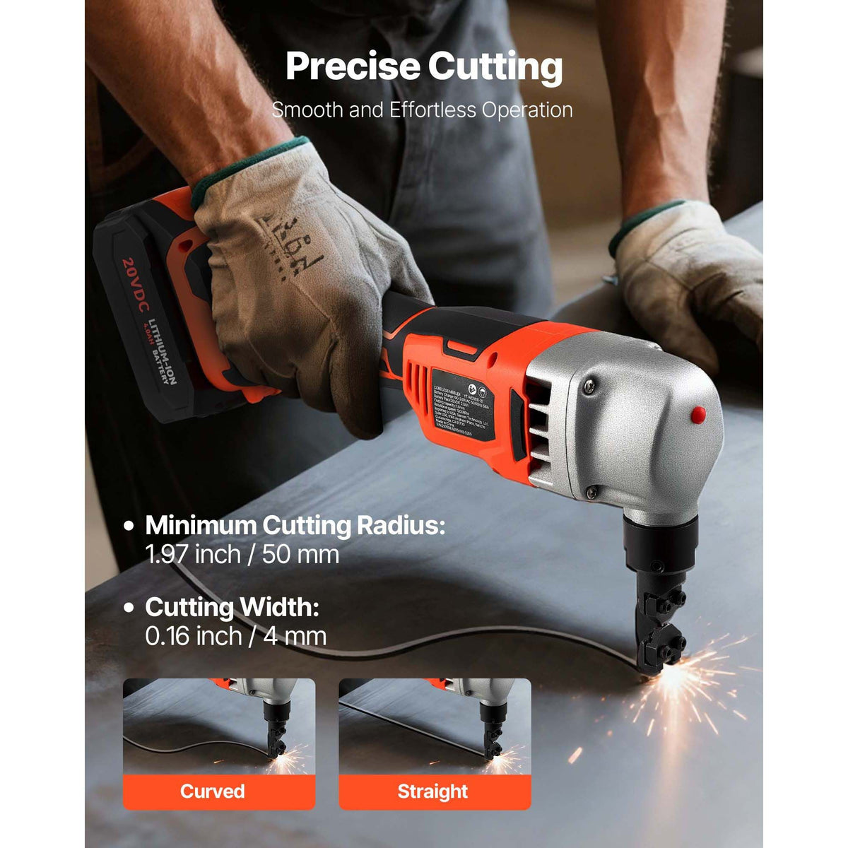 Cordless Metal Nibbler, with 18 V 4000 mAh Battery, 1200 RPM Brushless Motor, Electric Nibbler Metal Cutter with Plastic Carrying Case for Cutting Stainless Steel, Aluminum, and Copper Sheet