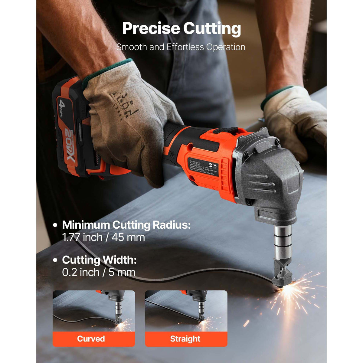 Cordless Metal Nibbler, with 20 V 4000 mAh Battery, 2200 RPM Efficient Brushless Motor, Electric Nibbler Metal Cutter with Plastic Carrying Case for Cutting Steel Sheet and Aluminum Sheet