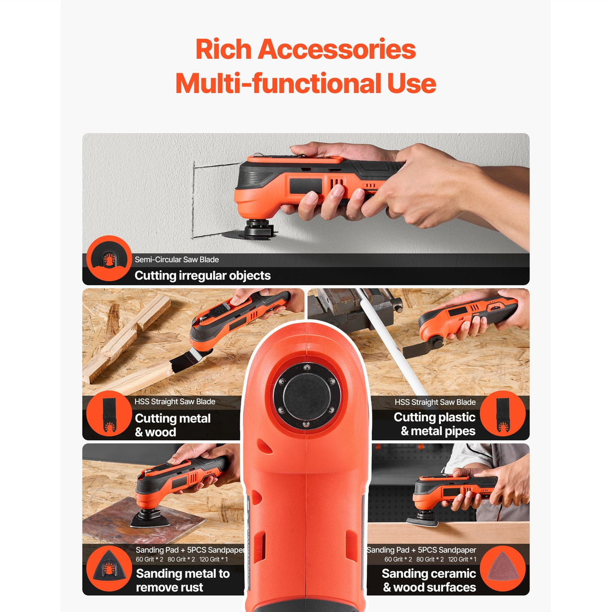 Cordless Oscillating Tool, 12V Multitool Oscillating Saw Tool with 6 Variable Speeds 6000 - 17500 OPM, 3.2° Oscillation Angle, 2.0Ah Battery Pack & Charger, 8PCS Saw Accessories & LED Work Light