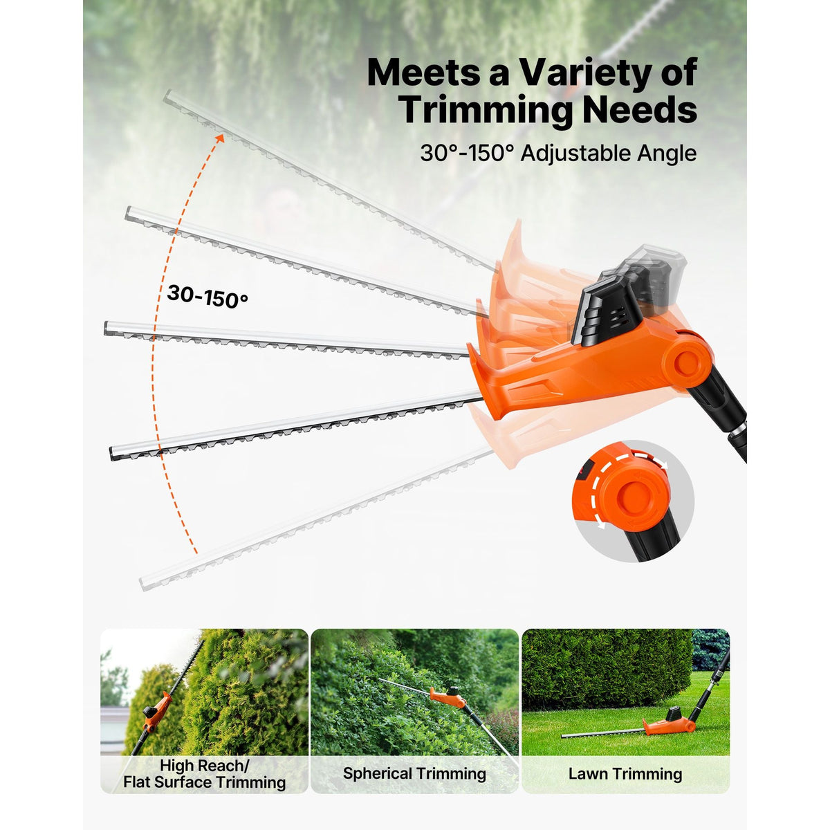 Cordless Pole Hedge Trimmer, 20V Electric Bush Trimmer Kit with 18 Inch Double-Edged Steel Blade, 74-94 Inches Telescoping Design for High Branches (2.0Ah Battery and Fast Charger Included)