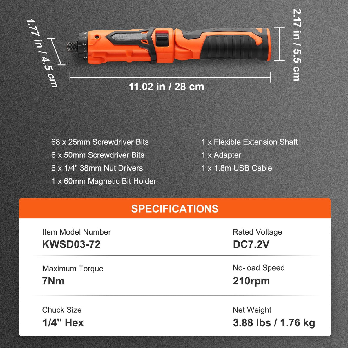 Cordless Screwdriver, 8V 7Nm Electric Screwdriver Rechargeable Set with 82 Accessory Kit and Charging Cable, Nut Drivers Magnetic Bit Holder Tool Kit Home Repair, LED Light Dual Position Handle