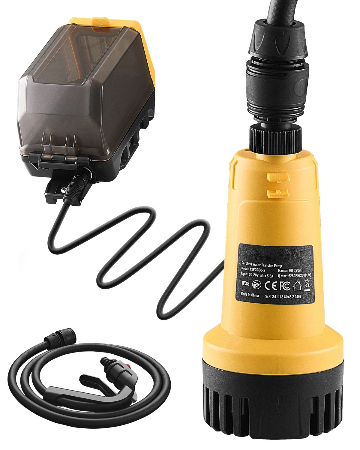 Cordless Submersible Water Transfer Pump, 528GPH, Portable Sump Pump with G3/4" Garden Hose, Compatible with Dewalt 20V MAX Battery (No Battery), Electric Utility Pump for Pool, Garden, Pond