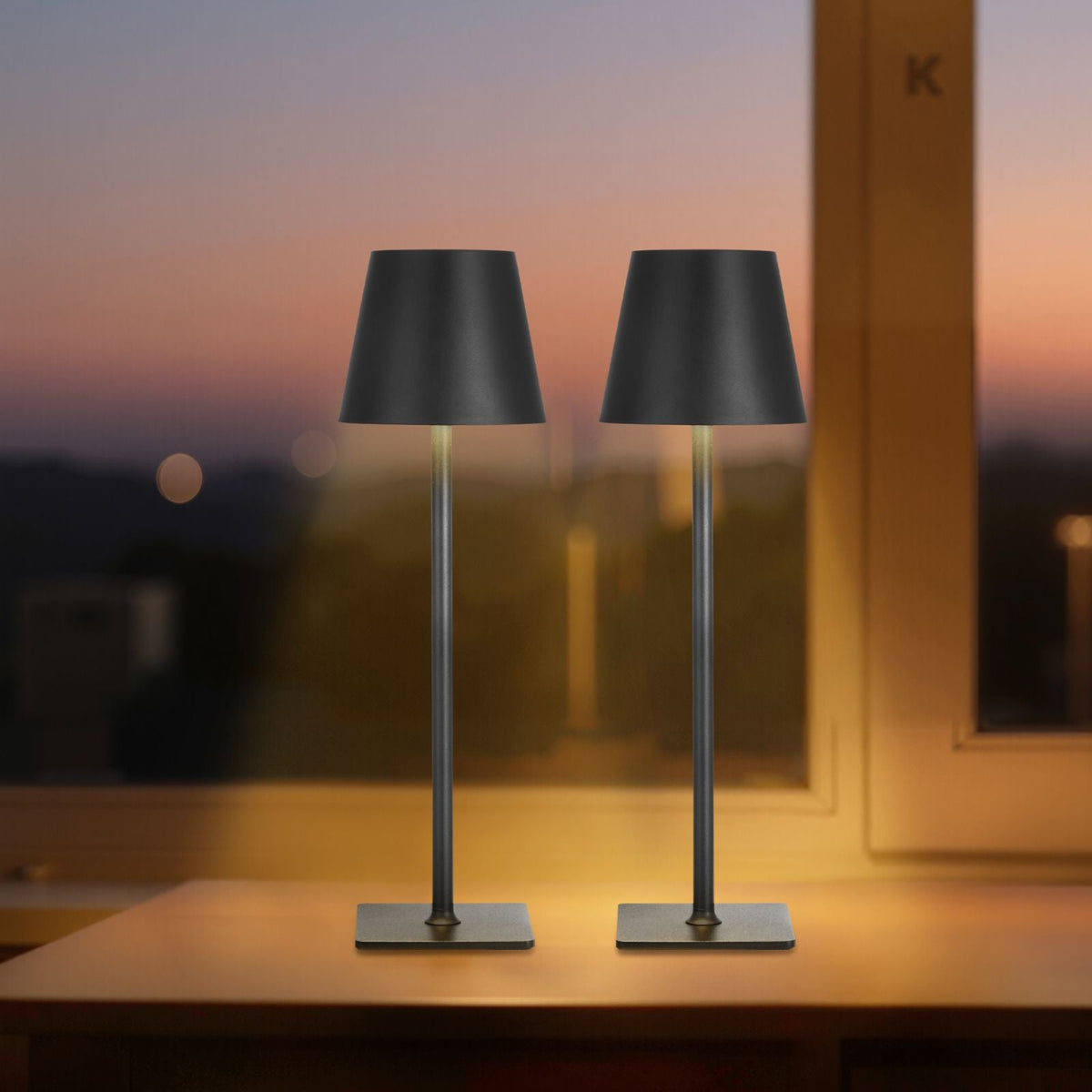 Cordless Table Lamp, 2-Pack, 5200mAh Built-in Rechargeable Battery Desk Lamp, 3 Color Stepless Dimming Up, 3000-6500K Color Temperature, Table Light for Restaurant, Bedroom, Outdoor, Black