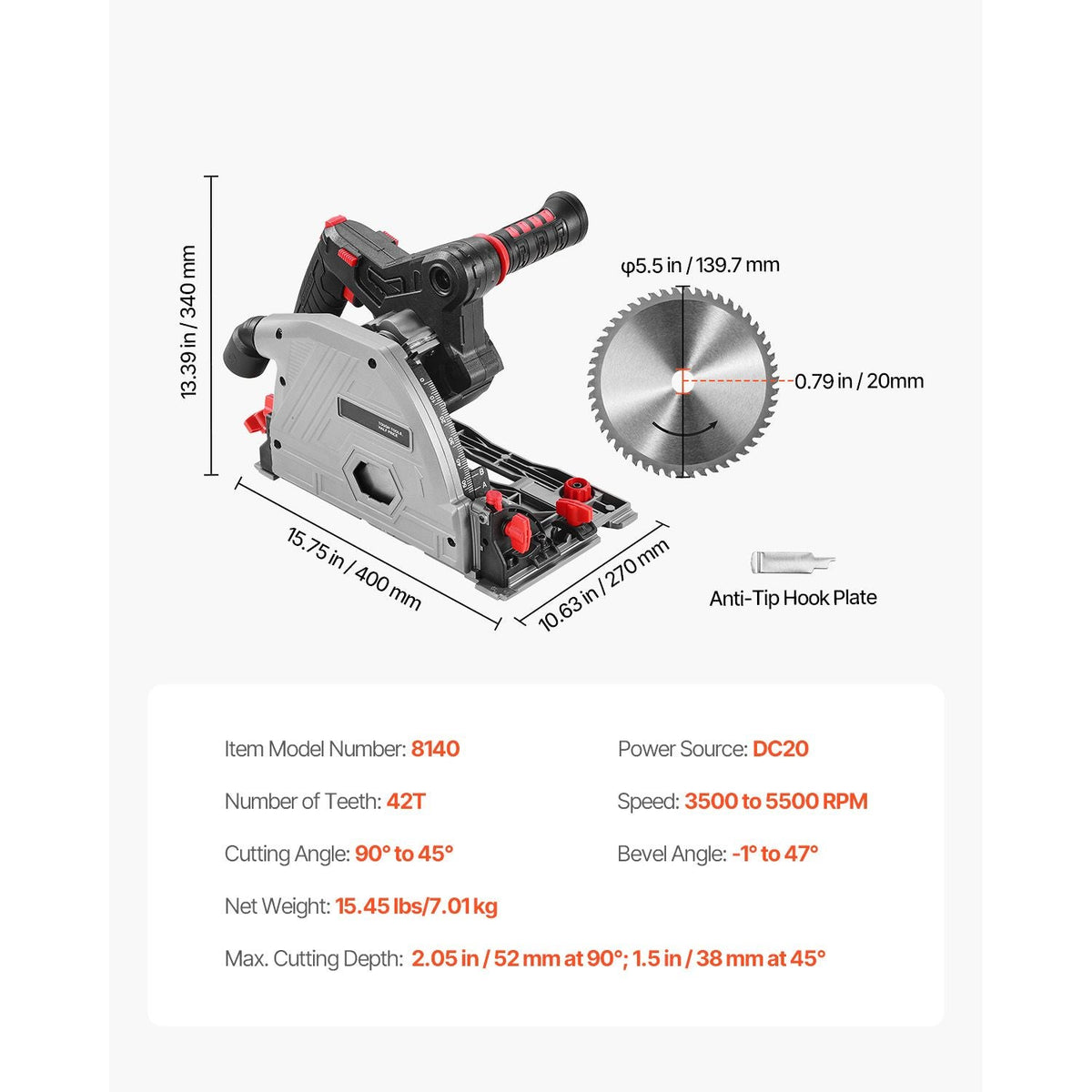 Cordless Track Saw, 5-1/2 in Blade, Brushless Plunge Circular Saw Kit, Tracksaw with Hard Case, 2.05 in Cutting Depth, for Wood, Plastic, Metal, Compatible with Makita Batteries (Tool Only)
