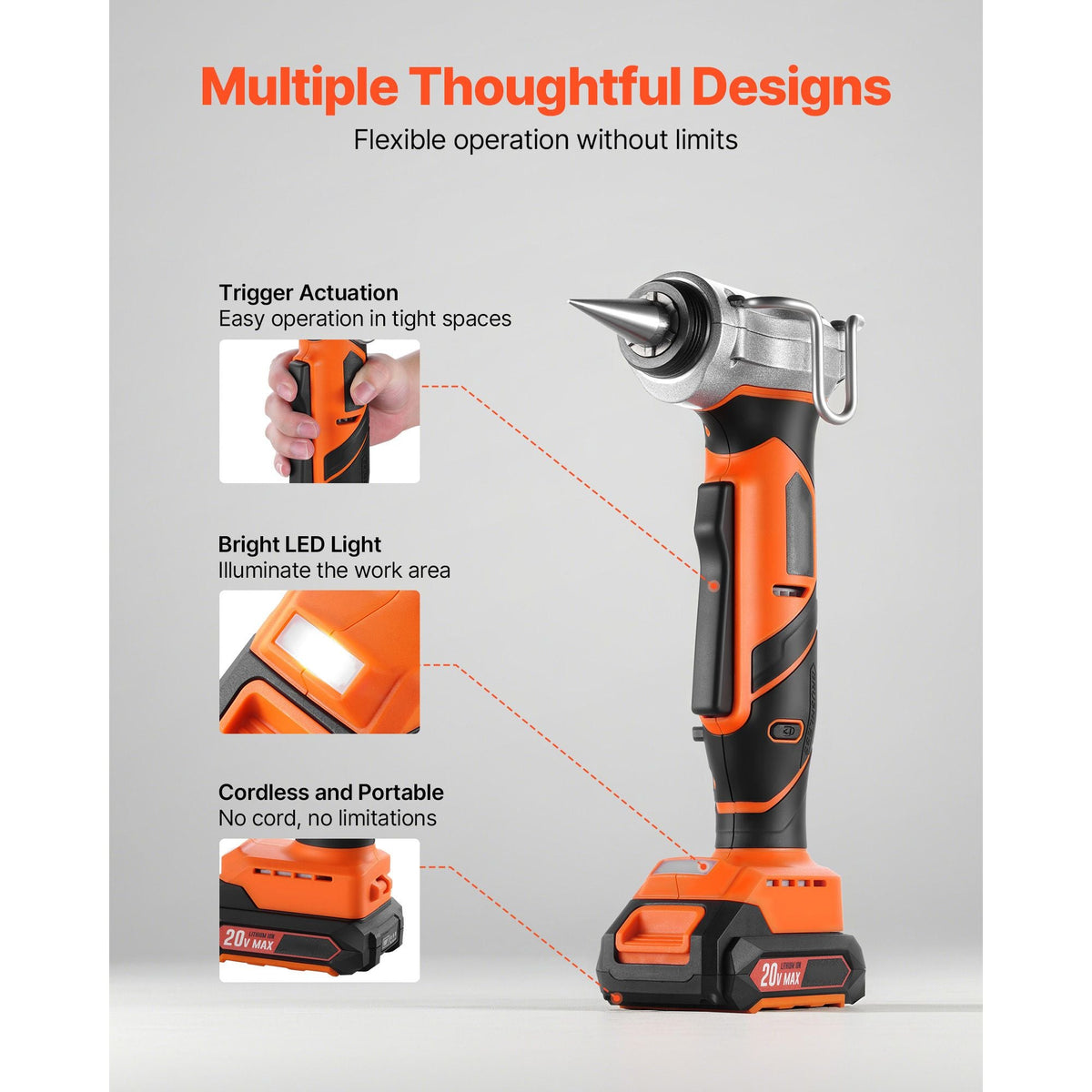 Cordless Tube Expander, 20V Max Electric Tubing Expansion Tool for 1/2", 3/4", 1" PEX-A Pipes, 22000RPM Pipe Expander with 3 Expanding Head, 2pcs 2AH Battery, Fast Charger & Carrying Case