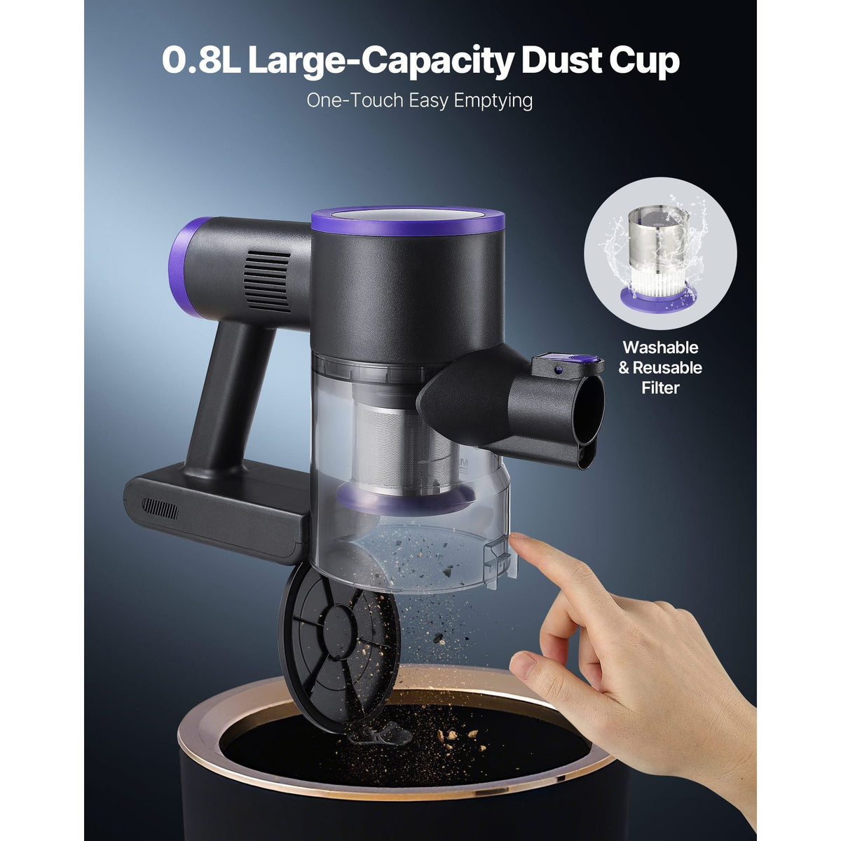 Cordless Vacuum Cleaner, 25KPA Max Powerful Suction, Rechargeable Anti-Tangle Stick Vacuum with Dust Cup, Lightweight Handheld Vac with 35mins Runtime for Home, Carpet, Pet Hair, Hard Floor