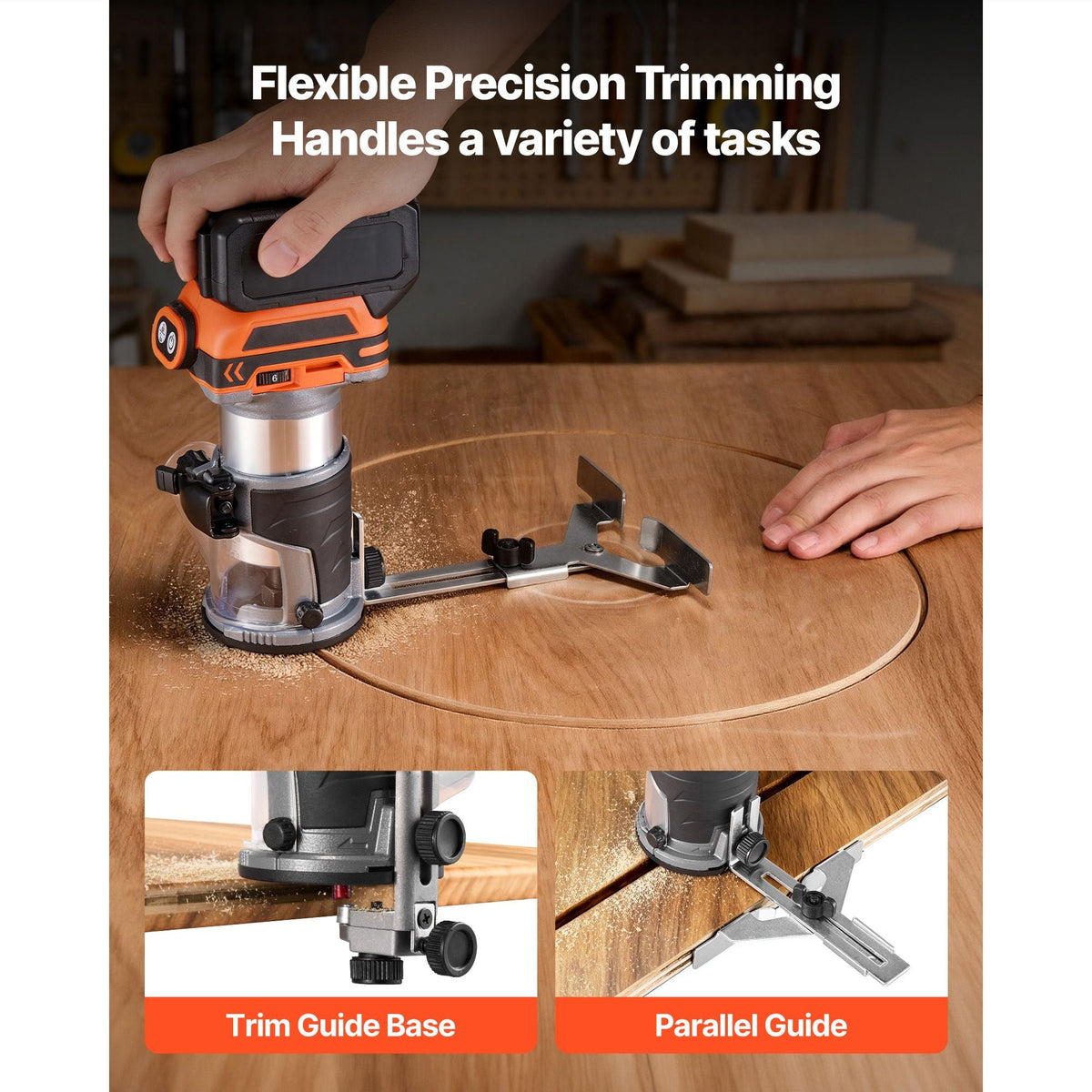 Cordless Wood Router, 18V Brushless, Compact Variable Speed Palm Router with Fixed Base, 1/4-Inch Collet, Edge Trimmer Tool for Woodworking, Compatible with Makita 18V Batteries (No Battery)