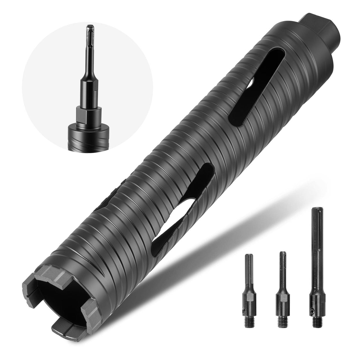 Core Drill Bit, 2 inch Diameter, 9-1/2 inch Drilling Depth, 5/8-11 Internal Thread, Diamond Dry Coring Bit with 3 Adapters, Pilot Drill and Hex Wrench, for Concrete, Red Bricks, and Masonry