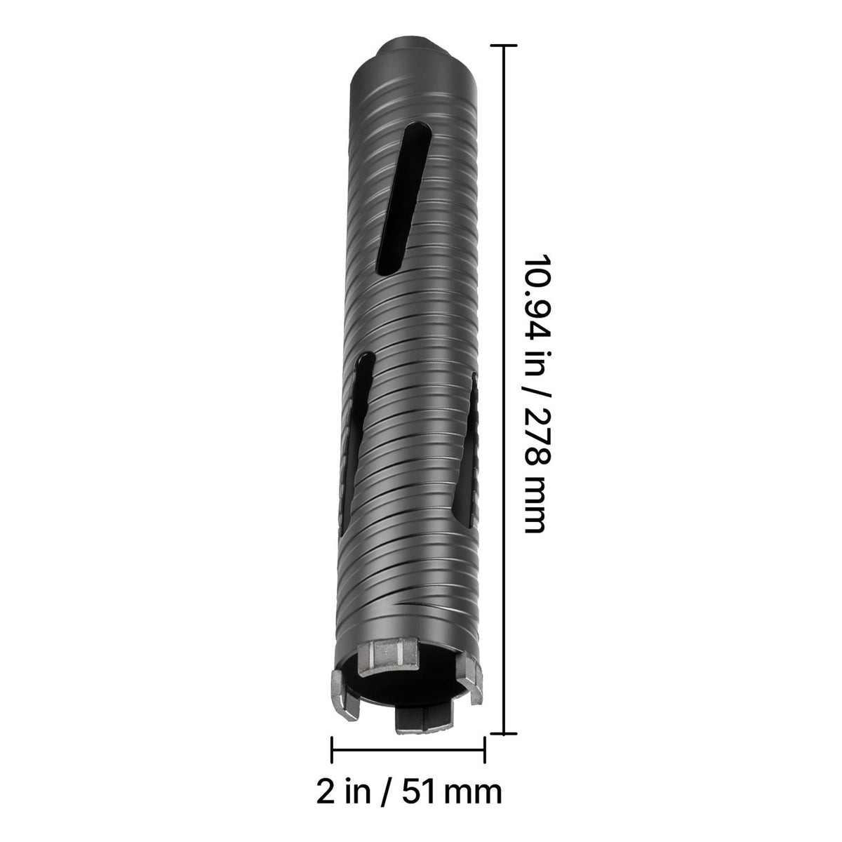 Core Drill Bit, 2 inch Diameter, 9-1/2 inch Drilling Depth, 5/8-11 Internal Thread, Diamond Dry Coring Bit with 3 Adapters, Pilot Drill and Hex Wrench, for Concrete, Red Bricks, and Masonry