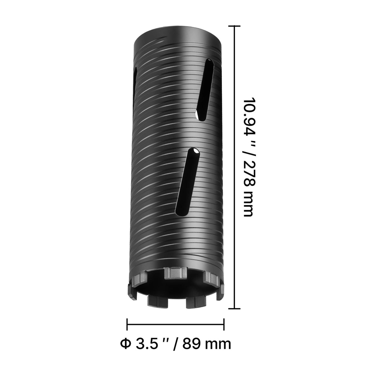 Core Drill Bit, 3-1/2 inch Diameter, 9-1/2 inch Drilling Depth, 5/8-11 Internal Thread, Diamond Dry Coring Bit with 3 Adapters, Pilot Drill and Hex Wrench, for Concrete, Red Bricks, and Masonry